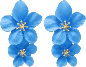 coadipress Pearl Flower Dangle Earrings Statement Stud Earring Large Metal Double Flower Matt Earring Boho Layered Floral Petal Drop Earrings for Women Mom Lover and Friends