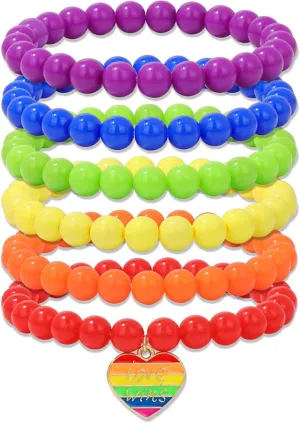 coadipress Rainbow LGBT Pride Bracelet for Women Men Colorful Beaded Lover Heart Stackable Bracelets Handmade Vinyl Disc Bead Stretch Friendship String Bracelet Lesbian Gay Pride Accessories Jewelry