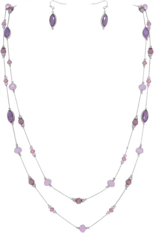 Coiris 2 Layer Illusion Wire Beaded long Collar Statement Necklace with Earrings Long Necklace for Women