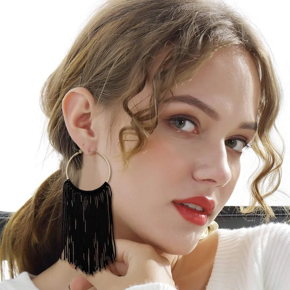Coiris Boho Tassel Earrings for Women Bohemian Hoop Drop Tassels Western Earrings Dangle Country Earrings Summer Beach Long Tassels Earrings for Women