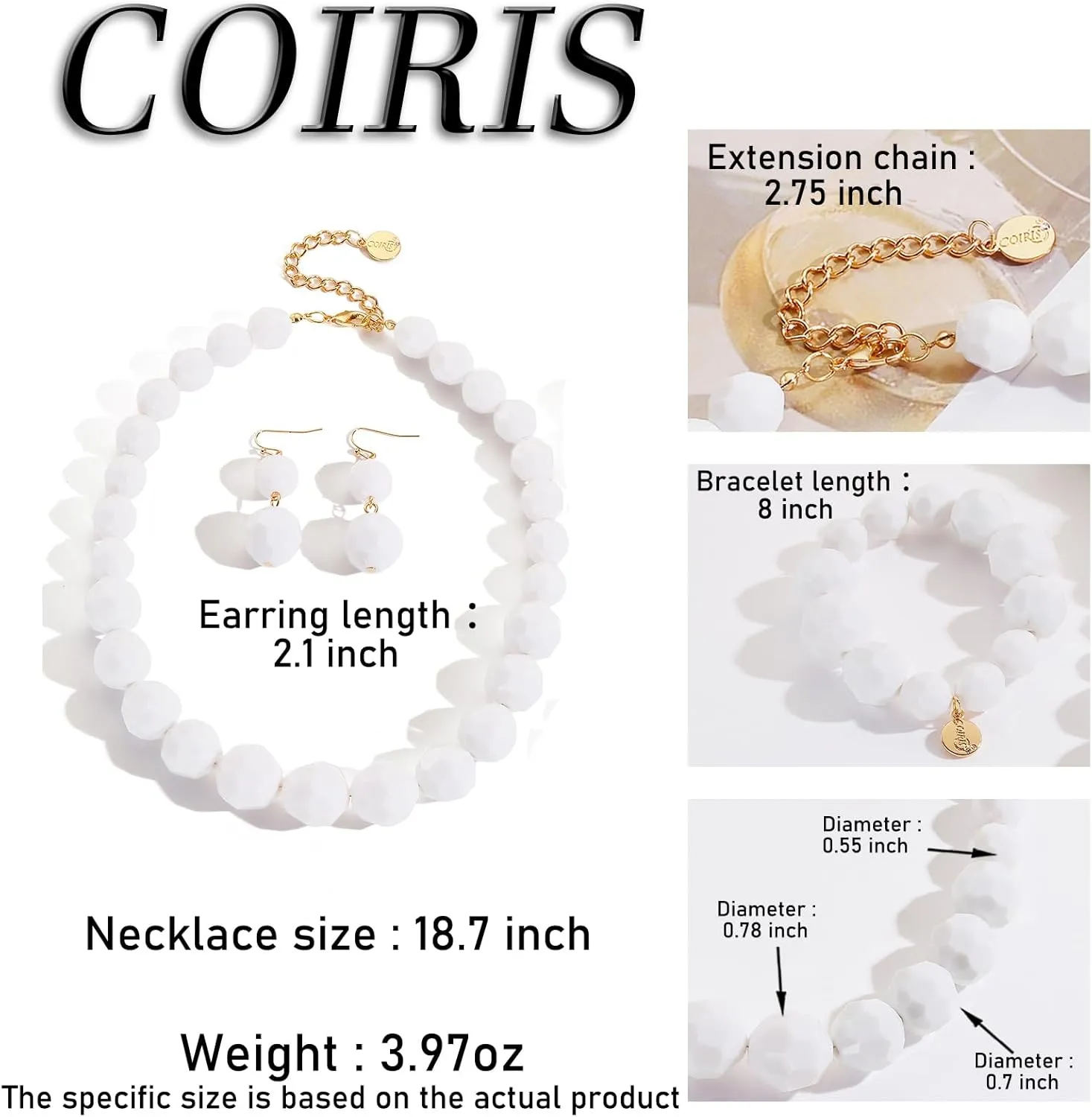 Coiris Chunky Acrylic Beads Strand Necklaces Set Statement Geometric Beads Necklace Bracelet Earrings Acrylic African Beaded Necklace for Accessory Jewelry