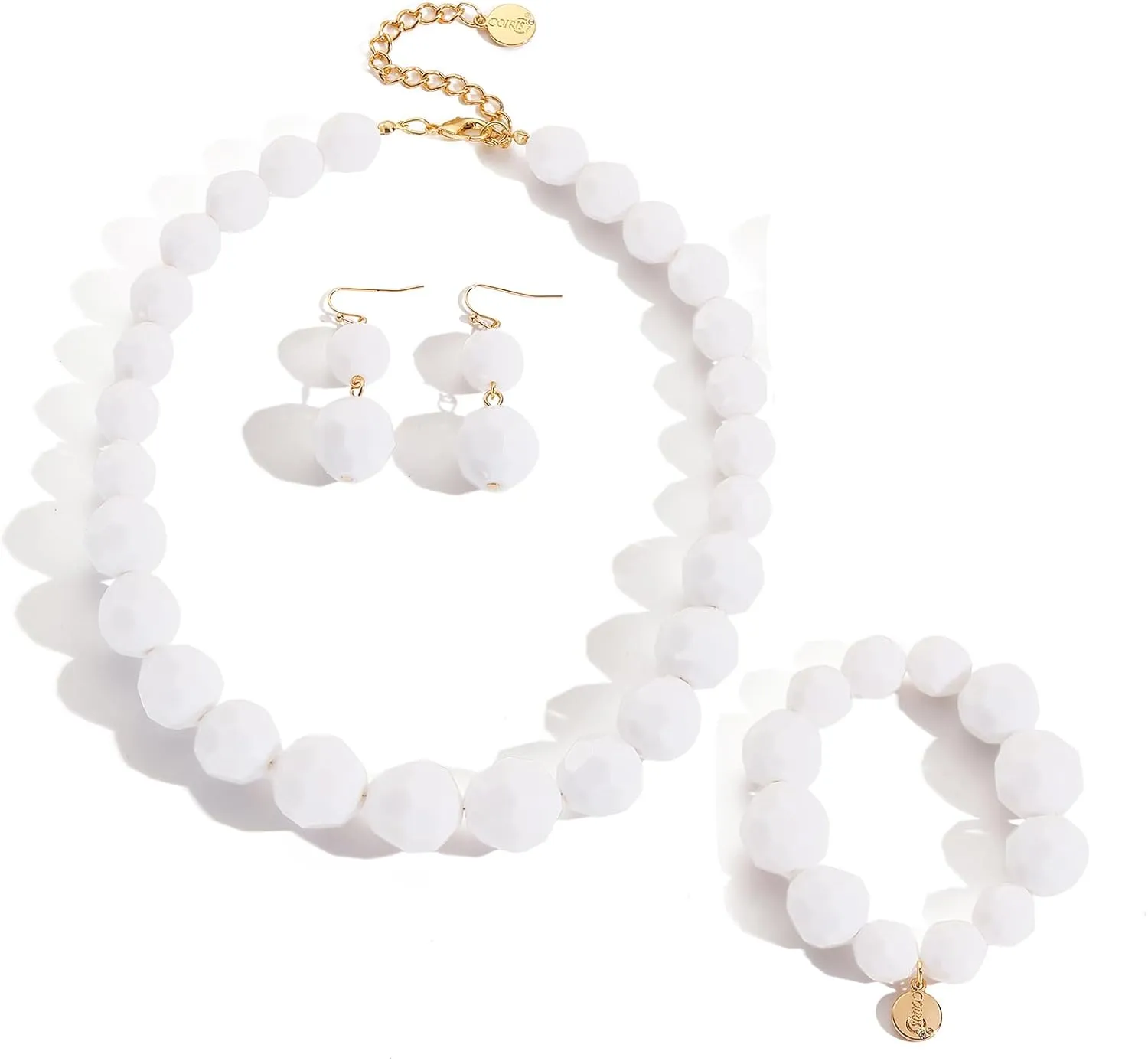 Coiris Chunky Acrylic Beads Strand Necklaces Set Statement Geometric Beads Necklace Bracelet Earrings Acrylic African Beaded Necklace for Accessory Jewelry