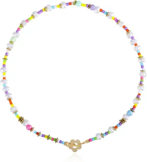 Colorful Beaded Necklace for Women Beaded Pearl Choker Necklace for Teen Girls Stainless Steel 14K Gold Plated Necklace Y2K Trendy Pearl Necklace for Women Gift