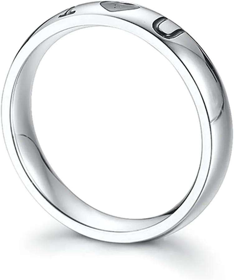 Couples Rings Silver, Stainless Steel Rings Engraved I Love U Heart