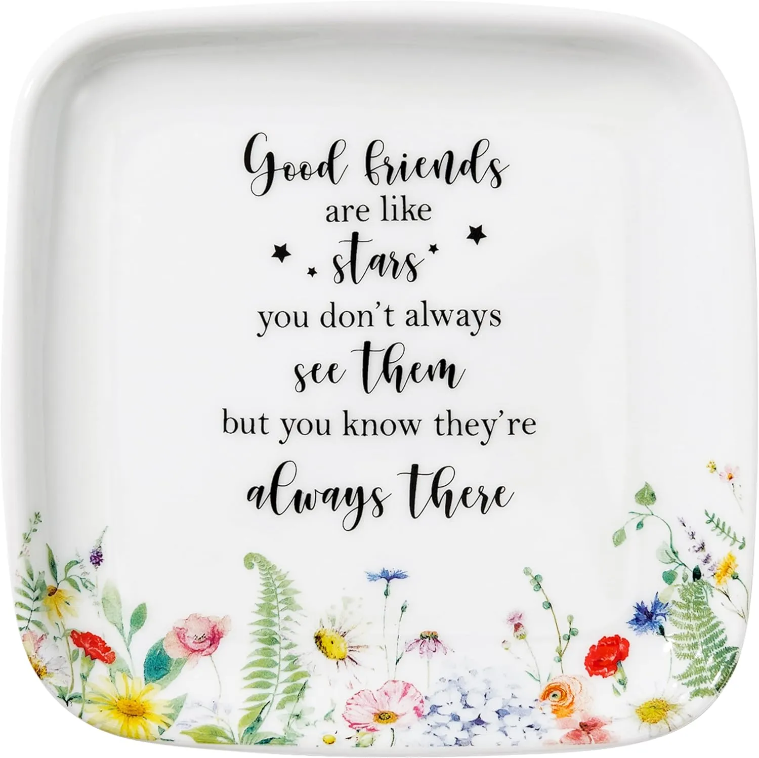 Crisky Jewelry Trinket Tray Ceramic Ring Dishes for Women, Best Female Friend, Sister, Mom Birthday Gifts for Earrings Necklaces Keys, Floral Design, Square, 4.5"