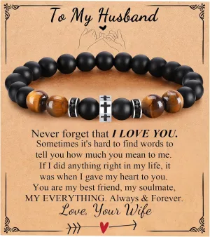 Cross Bracelet for Men Dad Father Husband Son Brother Grandson Father's Day Birthday Graduation Christian Faith Religious Bracelets First Communion Confirmation Gifts