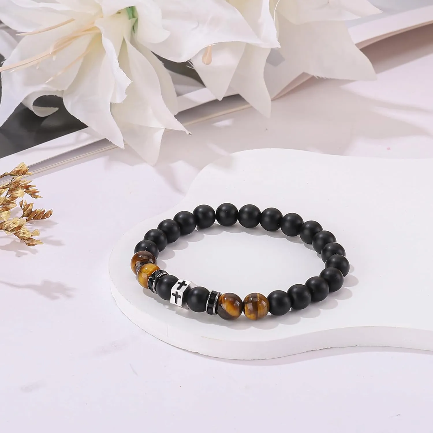 Cross Bracelet for Men Dad Father Husband Son Brother Grandson Father's Day Birthday Graduation Christian Faith Religious Bracelets First Communion Confirmation Gifts