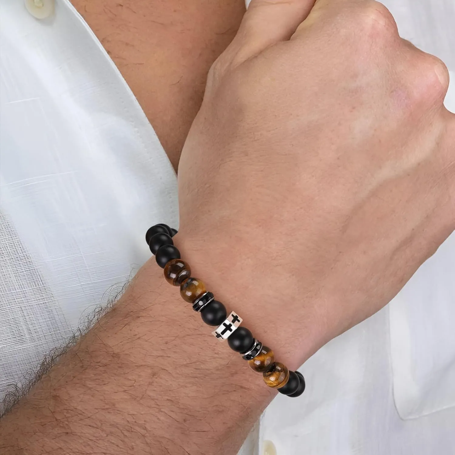 Cross Bracelet for Men Dad Father Husband Son Brother Grandson Father's Day Birthday Graduation Christian Faith Religious Bracelets First Communion Confirmation Gifts