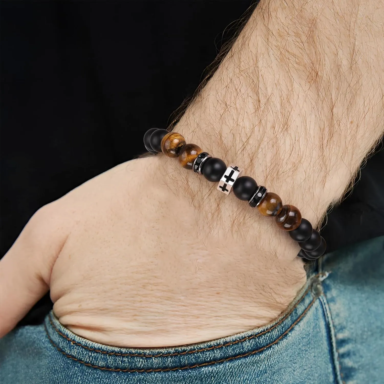 Cross Bracelet for Men Dad Father Husband Son Brother Grandson Father's Day Birthday Graduation Christian Faith Religious Bracelets First Communion Confirmation Gifts