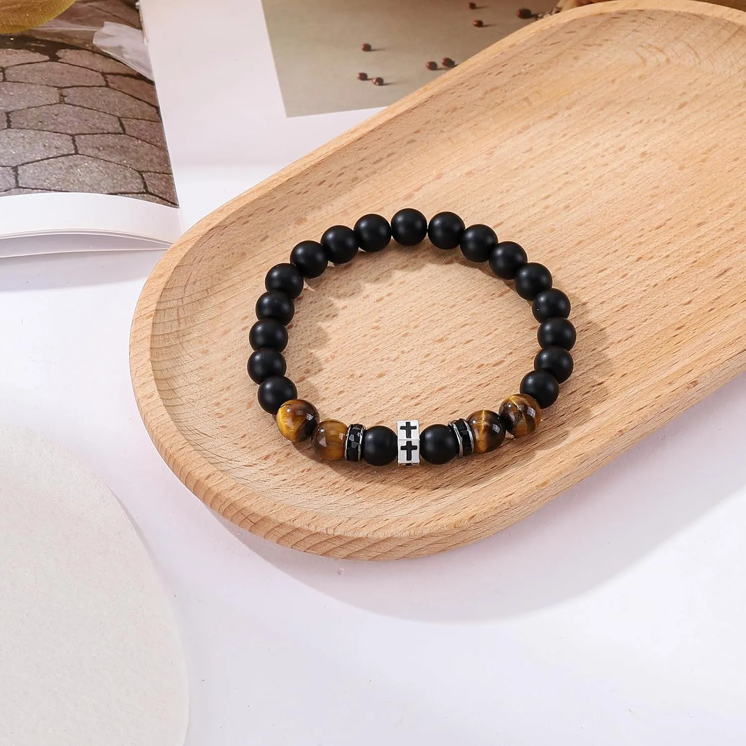 Cross Bracelet for Men Dad Father Husband Son Brother Grandson Father's Day Birthday Graduation Christian Faith Religious Bracelets First Communion Confirmation Gifts