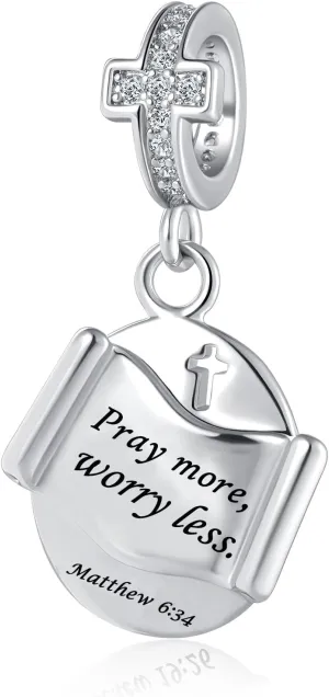 Cross Charm Christian Bible Verse Dangle Bead for Women Pandora Bracelets Prayer Faith Religious Gift