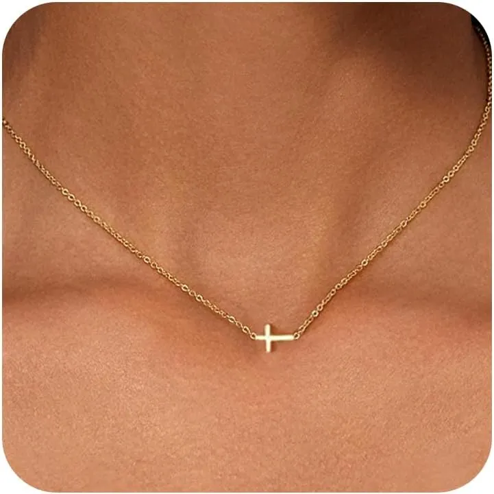 Cross Necklace for Women - 18K Gold Plated Cross Pendant Necklace Dainty Simple Gold Cross Necklace Tiny Gold Cross Necklaces for Women Trendy Gold Jewelry for Women Gift