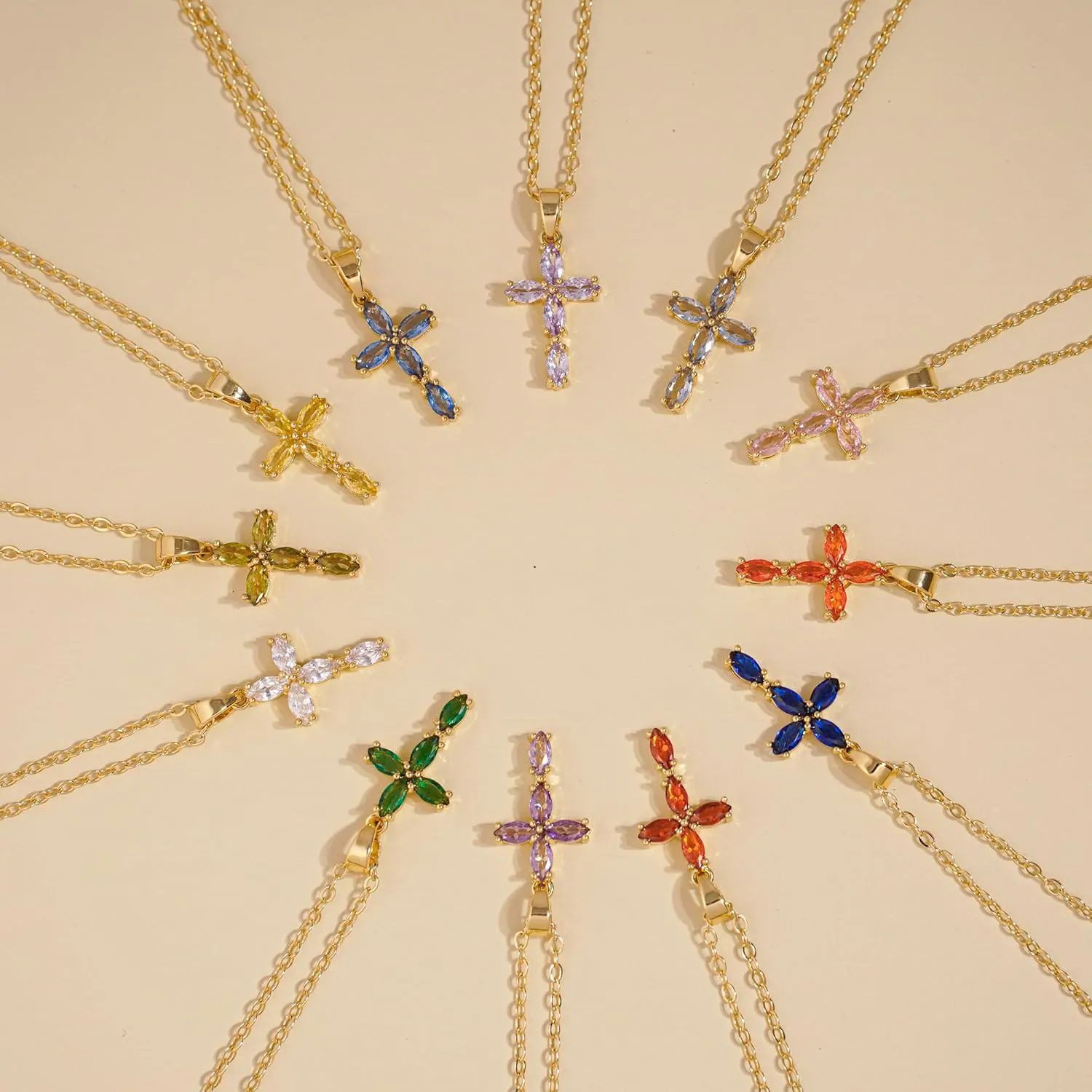 Cross Necklace for Women Dainty Gold Cross Birthstone Necklace 14K Gold Plated Cross Pendant Necklaces for Women Trendy Gold Jewelry Gifts