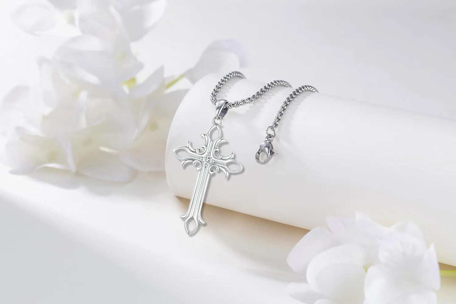 Cross Necklace for Women Men,Crucifix Necklaces 925 Sterling Silver Jesus Cross Pendant Vintage Patron Saint Medals Amulet Protection Religious Faith Trendy Dainty Jewelry Gifts