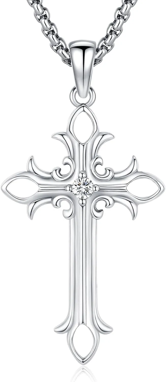 Cross Necklace for Women Men,Crucifix Necklaces 925 Sterling Silver Jesus Cross Pendant Vintage Patron Saint Medals Amulet Protection Religious Faith Trendy Dainty Jewelry Gifts