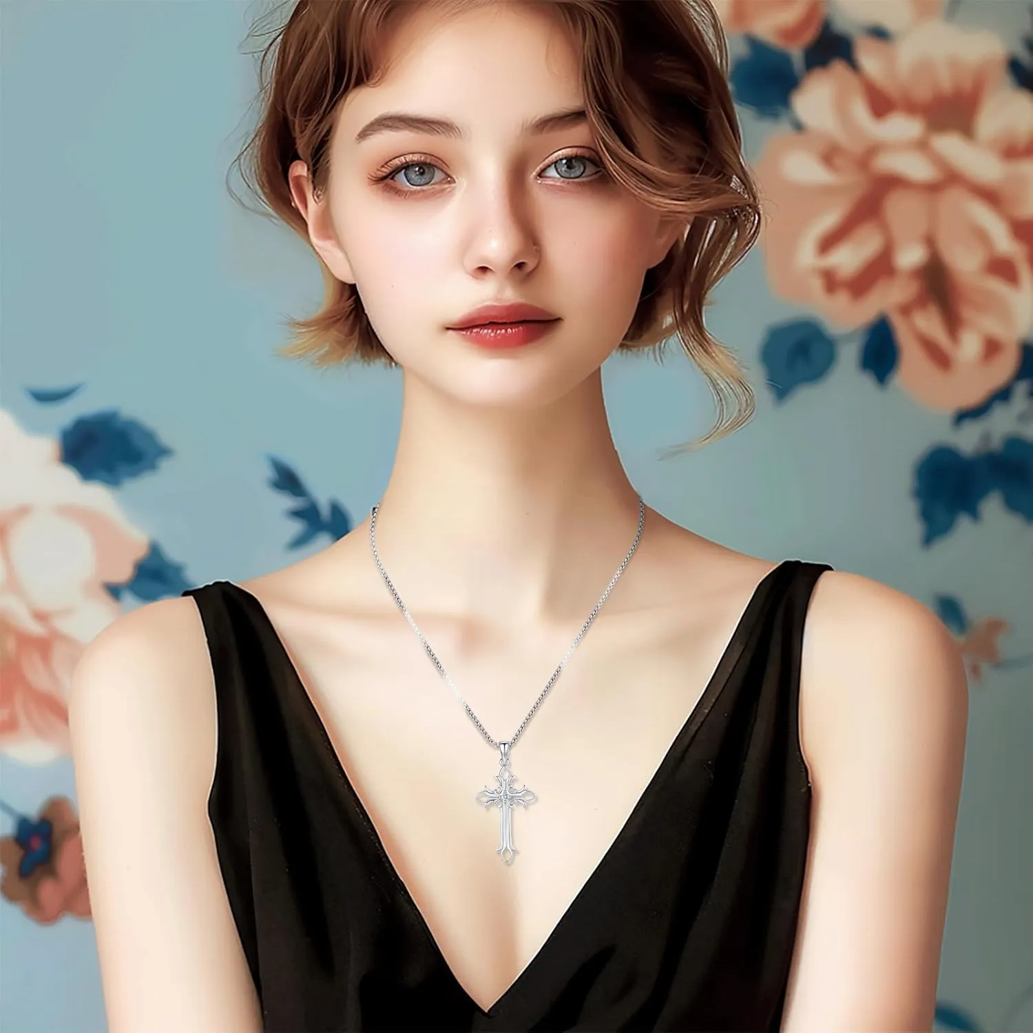 Cross Necklace for Women Men,Crucifix Necklaces 925 Sterling Silver Jesus Cross Pendant Vintage Patron Saint Medals Amulet Protection Religious Faith Trendy Dainty Jewelry Gifts
