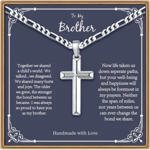 Cross Necklaces Gifts for Brother, Silver/Black Cross Necklace Cuban Chain Cross Pendant Necklace for Men, Fathers Day Christmas Gift for Brother