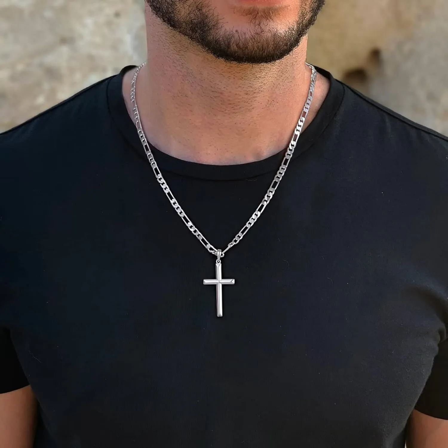 Cross Necklaces Gifts for Brother, Silver/Black Cross Necklace Cuban Chain Cross Pendant Necklace for Men, Fathers Day Christmas Gift for Brother