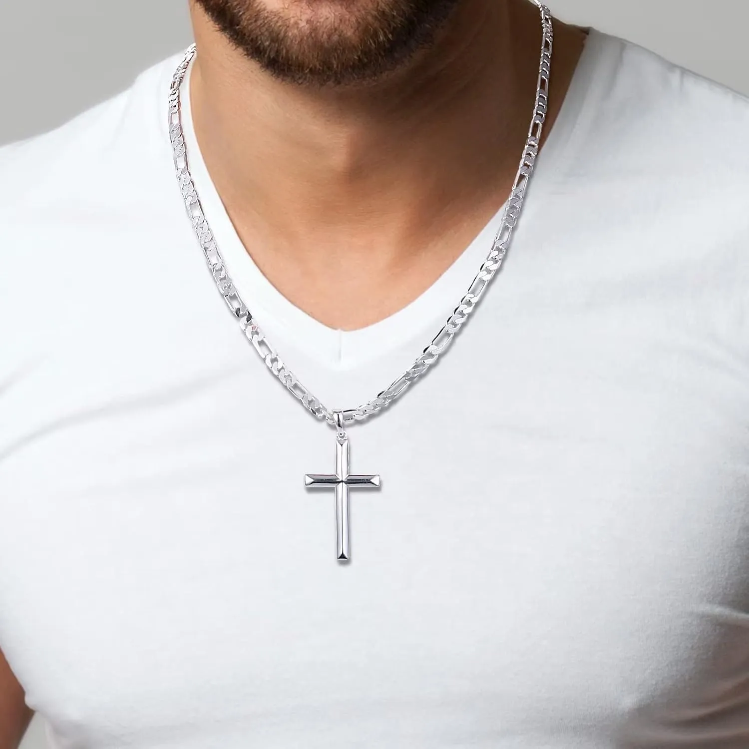 Cross Necklaces Gifts for Brother, Silver/Black Cross Necklace Cuban Chain Cross Pendant Necklace for Men, Fathers Day Christmas Gift for Brother