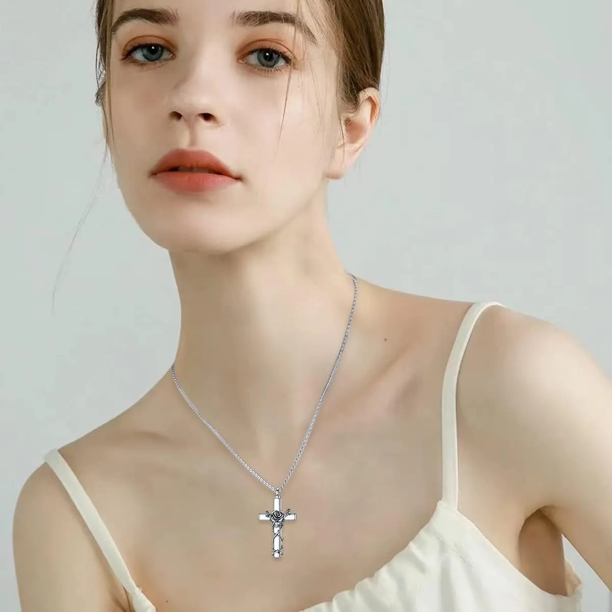 Cross Urn Necklace for Ashes 925 Sterling Silver Cross Birthstone/Birth Flower Cremation Necklaces Custom Personalized Name Memorial Keepsake Cross Jewelry Pendant for Women Men