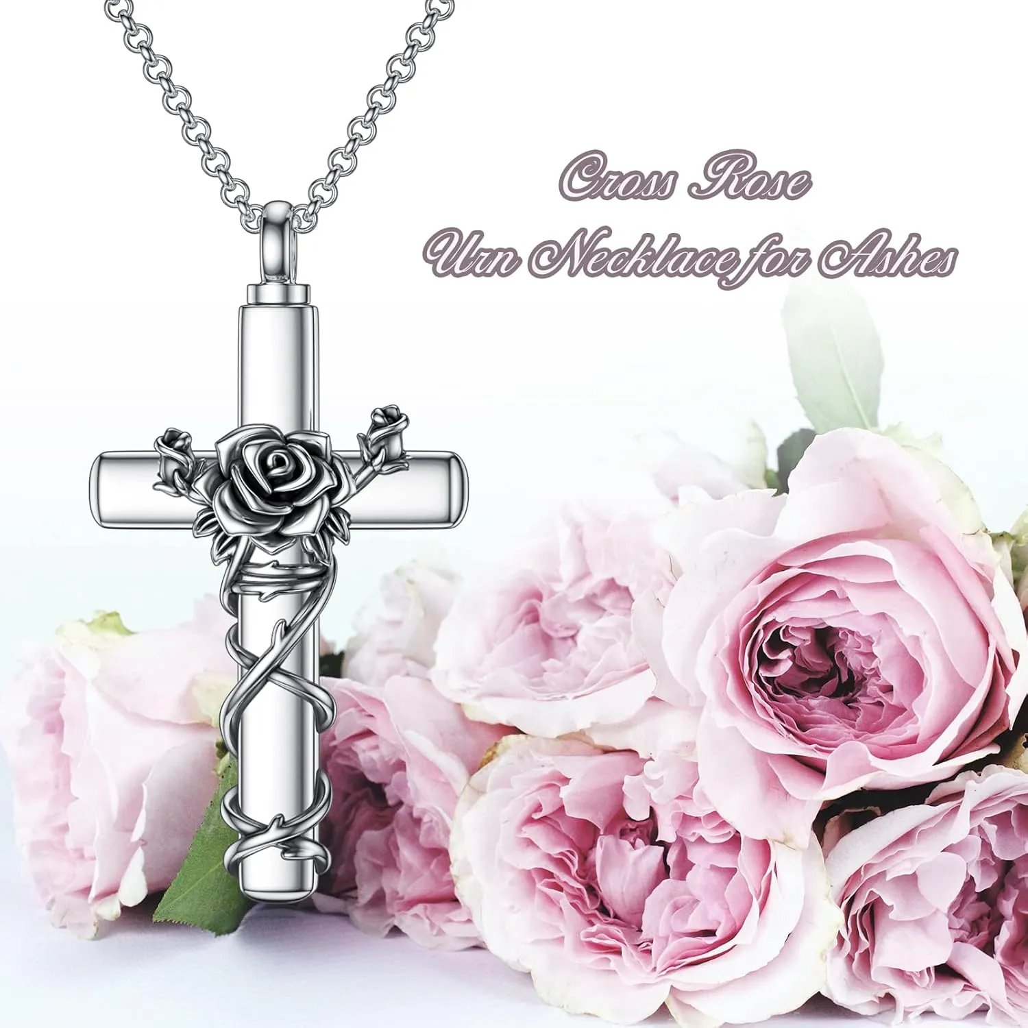 Cross Urn Necklace for Ashes 925 Sterling Silver Cross Birthstone/Birth Flower Cremation Necklaces Custom Personalized Name Memorial Keepsake Cross Jewelry Pendant for Women Men