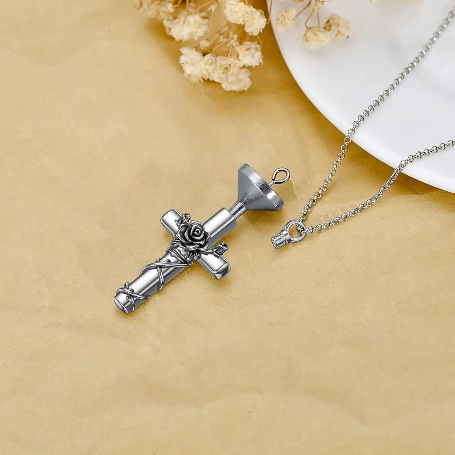 Cross Urn Necklace for Ashes 925 Sterling Silver Cross Birthstone/Birth Flower Cremation Necklaces Custom Personalized Name Memorial Keepsake Cross Jewelry Pendant for Women Men