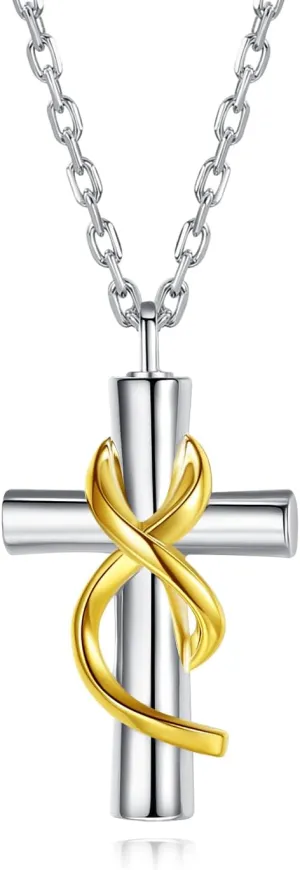 Cross Urn Pendant Necklaces for Ashes 925 Sterling Silver Faith Cross Knot Hoops Urn Pendant Jesus Baptism Memorial Silver Chain Ashes Cremation Gifts for Women Men