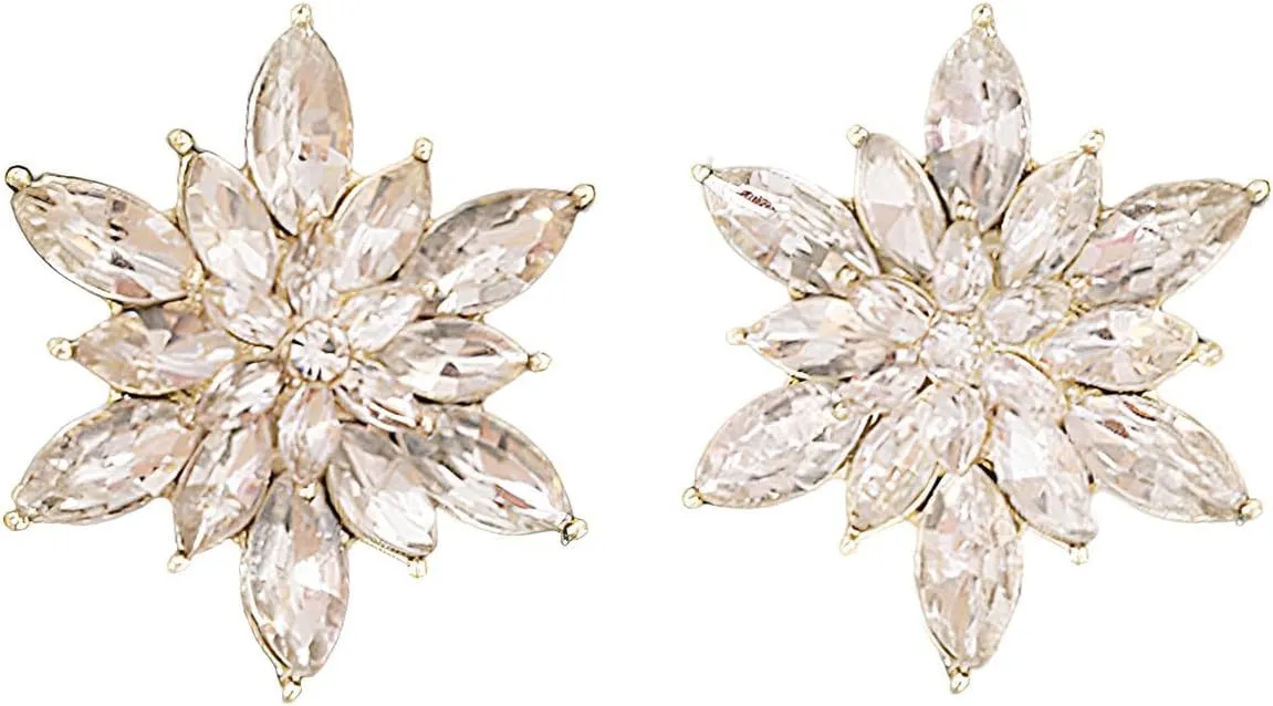 Crystal Flower Stud Earrings for Women - Light Blue Pink Black White Rhinestone Earrings with 925 Silver Posts, Multicolor Gemstone Jewelry Gift for Women