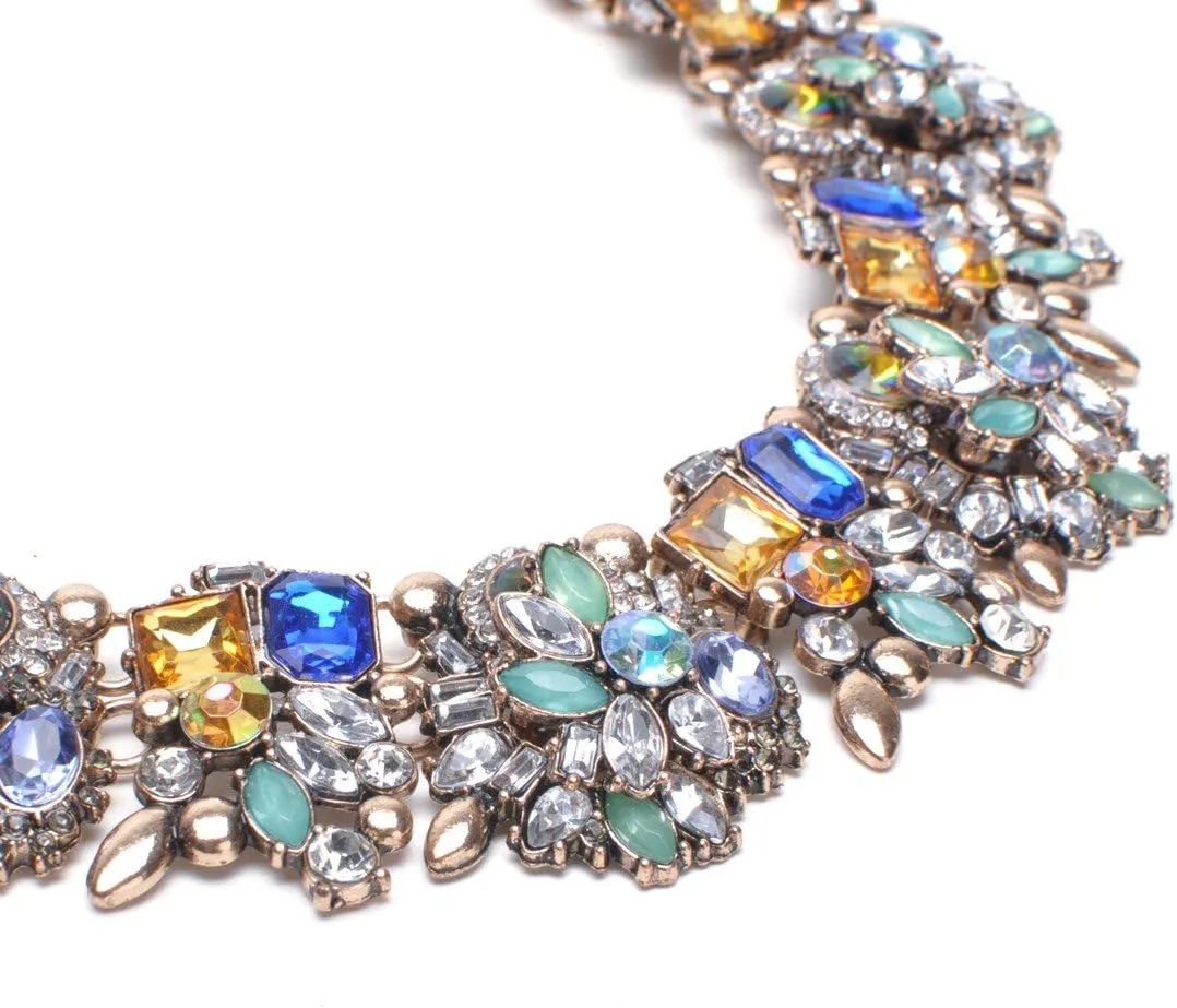 Crystal Rhinestone Statement Necklace, Vintage Chunky Chain Choker Collar Bib Statement Necklace Fashion Costume Jewelry Necklaces for Women