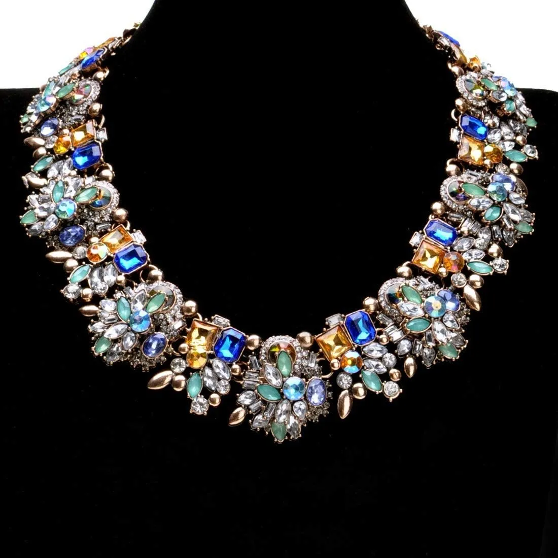 Crystal Rhinestone Statement Necklace, Vintage Chunky Chain Choker Collar Bib Statement Necklace Fashion Costume Jewelry Necklaces for Women
