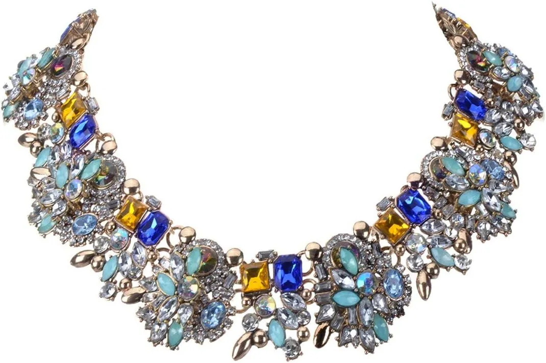 Crystal Rhinestone Statement Necklace, Vintage Chunky Chain Choker Collar Bib Statement Necklace Fashion Costume Jewelry Necklaces for Women