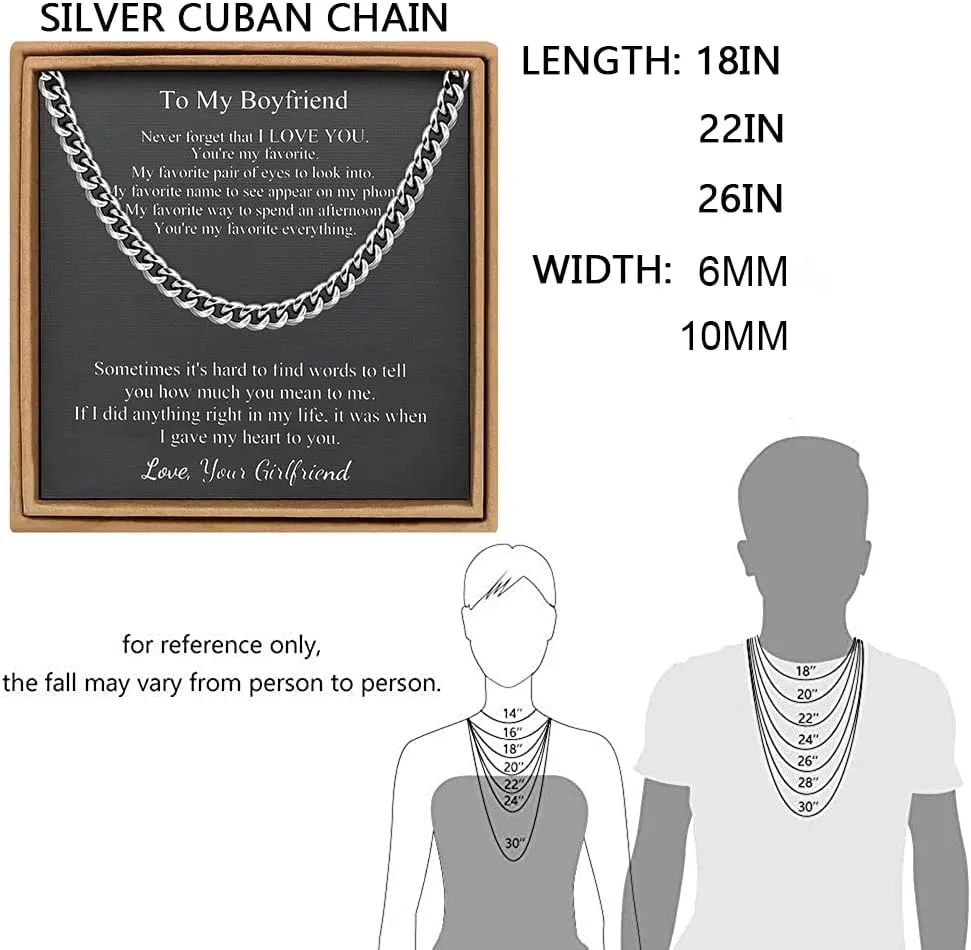    Cuban Link    Boys Stainless Steel Necklaces Valentine's Day Birthday Christmas GIfts for Boyfriend Son Husband Grandson Dad 6MM 10MM Width 18 22 26 Inches Chain Jewelry
