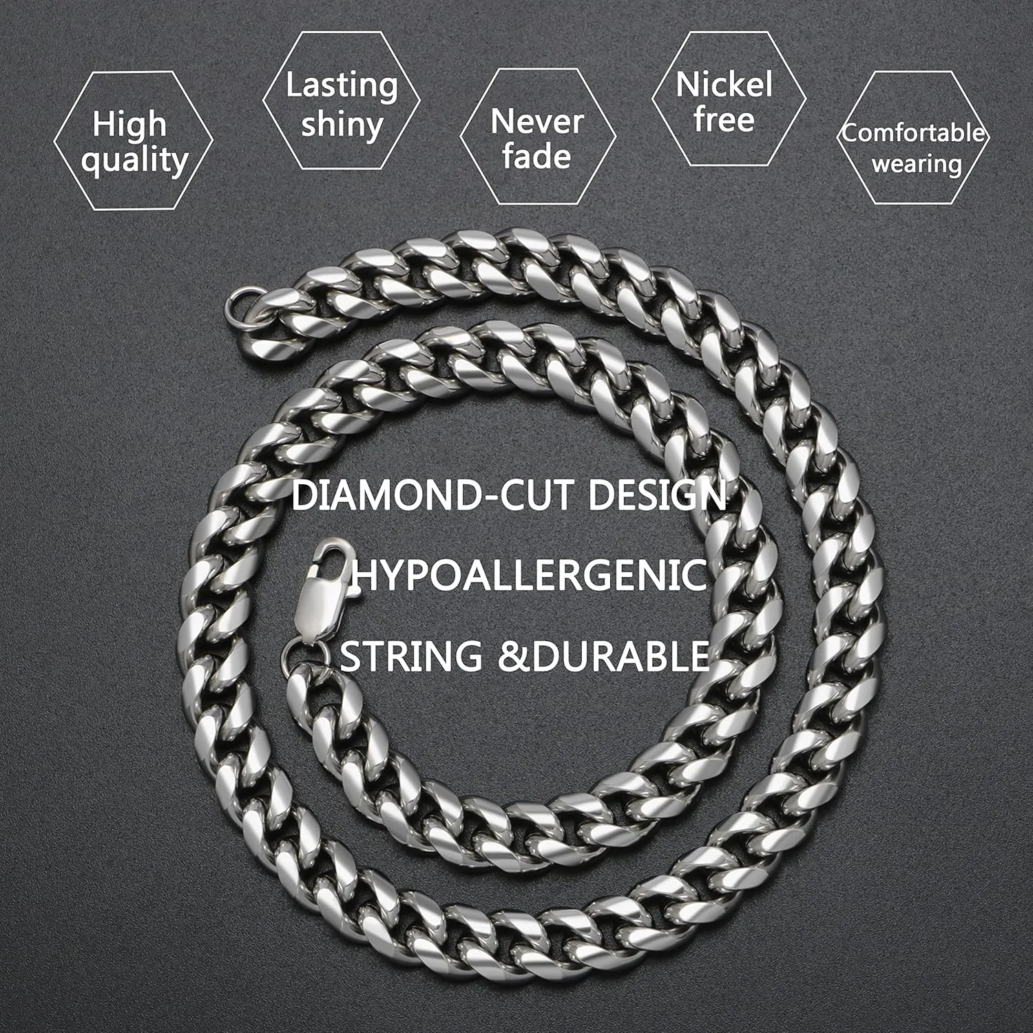    Cuban Link    Boys Stainless Steel Necklaces Valentine's Day Birthday Christmas GIfts for Boyfriend Son Husband Grandson Dad 6MM 10MM Width 18 22 26 Inches Chain Jewelry