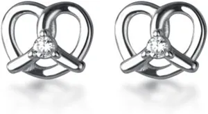 Cute Pretzel Cubic Zirconia Heart Mini Stud Earrings for Women Real 925 Sterling Silver Hypoallergenic Dainty Tiny Cartilage Helix Earrings Lightweight for Sensitive Ears