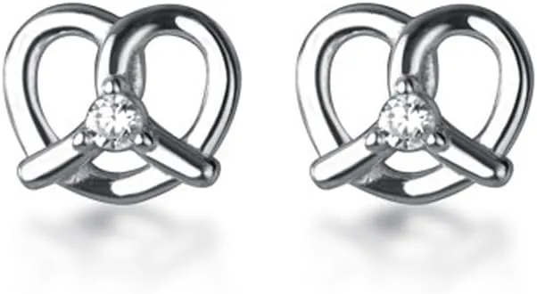 Cute Pretzel Cubic Zirconia Heart Mini Stud Earrings for Women Real 925 Sterling Silver Hypoallergenic Dainty Tiny Cartilage Helix Earrings Lightweight for Sensitive Ears