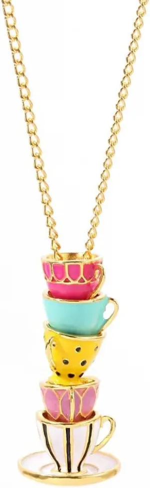 Cute Stacked Teacup Necklace for Adult Women. Great Alice and Wonderland Style Necklace