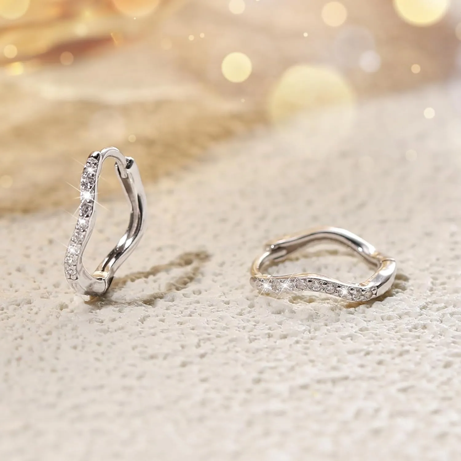Dainty CZ Wave Huggie Earrings for Women Hypoallergenic S925 Sterling Silver Ocean Wave Hoop Earrings Wavy Statement Earring Minimalist Geometric Hoop Earrings Huggie Birthday Jewelry Gifts