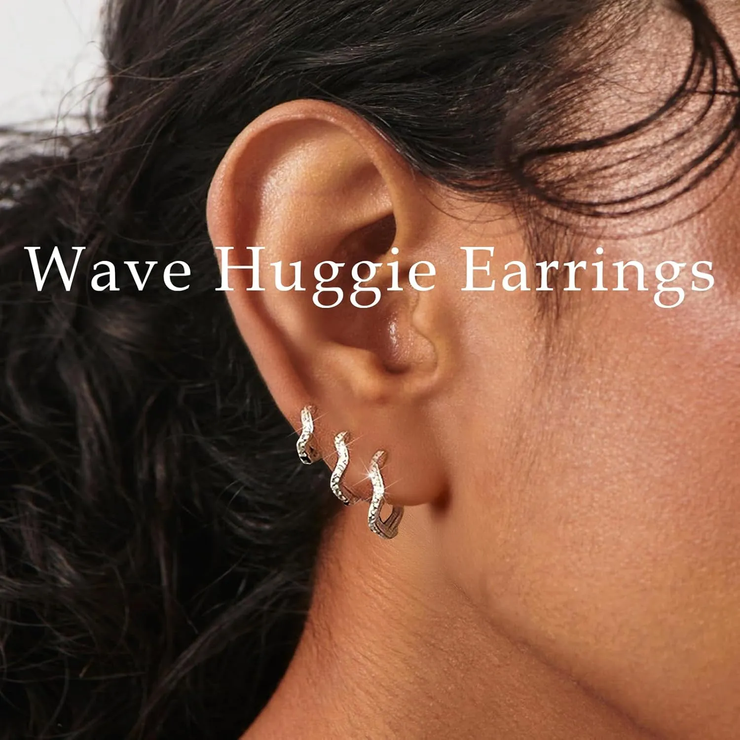 Dainty CZ Wave Huggie Earrings for Women Hypoallergenic S925 Sterling Silver Ocean Wave Hoop Earrings Wavy Statement Earring Minimalist Geometric Hoop Earrings Huggie Birthday Jewelry Gifts