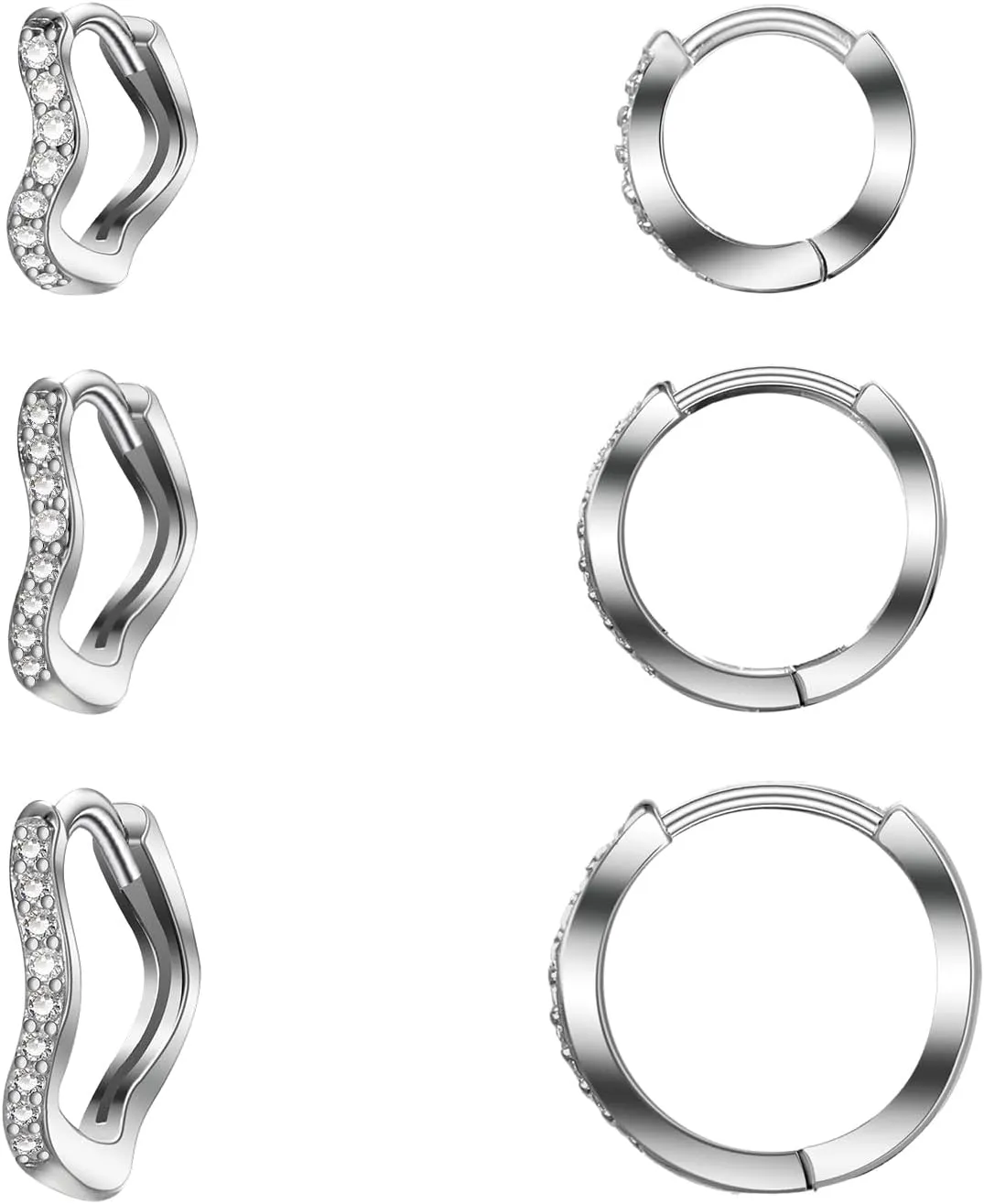 Dainty CZ Wave Huggie Earrings for Women Hypoallergenic S925 Sterling Silver Ocean Wave Hoop Earrings Wavy Statement Earring Minimalist Geometric Hoop Earrings Huggie Birthday Jewelry Gifts
