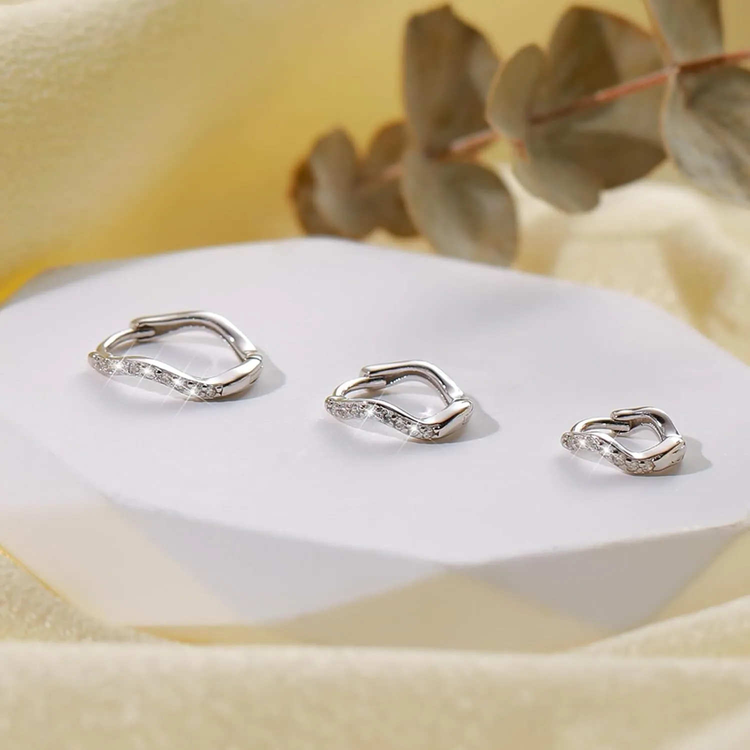 Dainty CZ Wave Huggie Earrings for Women Hypoallergenic S925 Sterling Silver Ocean Wave Hoop Earrings Wavy Statement Earring Minimalist Geometric Hoop Earrings Huggie Birthday Jewelry Gifts