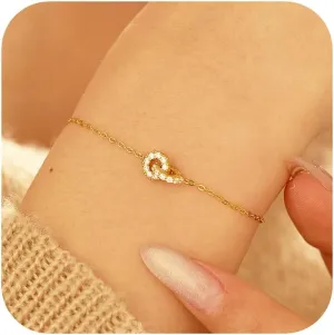 Dainty Interlocking Circles Bracelet for Women 925 Sterling Silver 14K Gold Plated Double Hoop CZ Pendant Lobster Buckle to Daughter Mother Friendship Bracelet Wedding Jewelry Graduation Gifts for Her