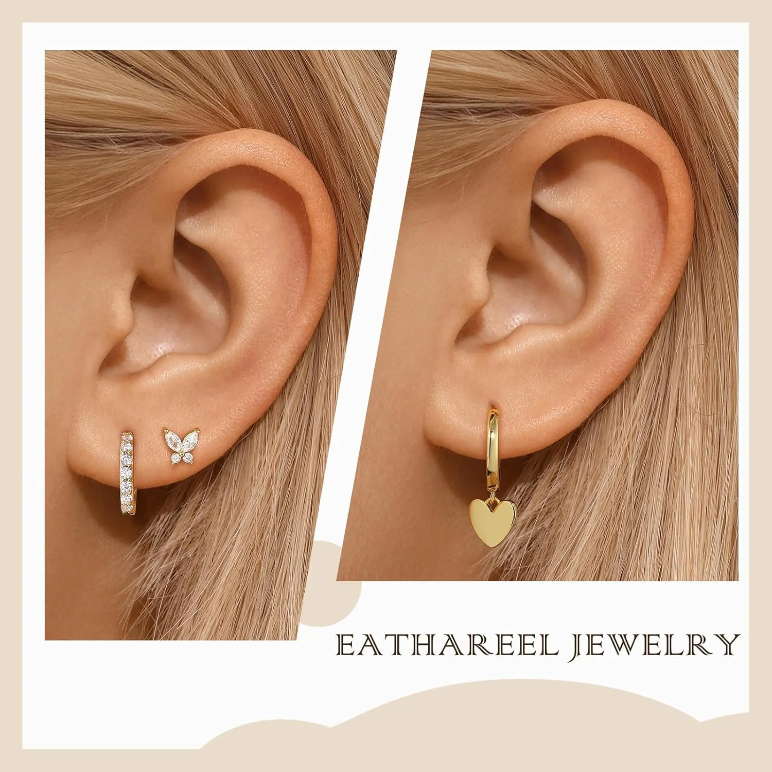 Dainty Pink Butterfly Earrings for Women, 14K Gold Plated Butterfly Hoop Earring Sets with S925 Sterling Silver Post, Pink Earring Stacks Jewelry