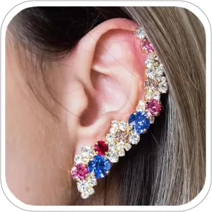 Dainty Rhinestone Crawler Earrings for Women Pierced Multi Colorful Crystal Silver Ear Cuff Wrap Climber Earrings Gift