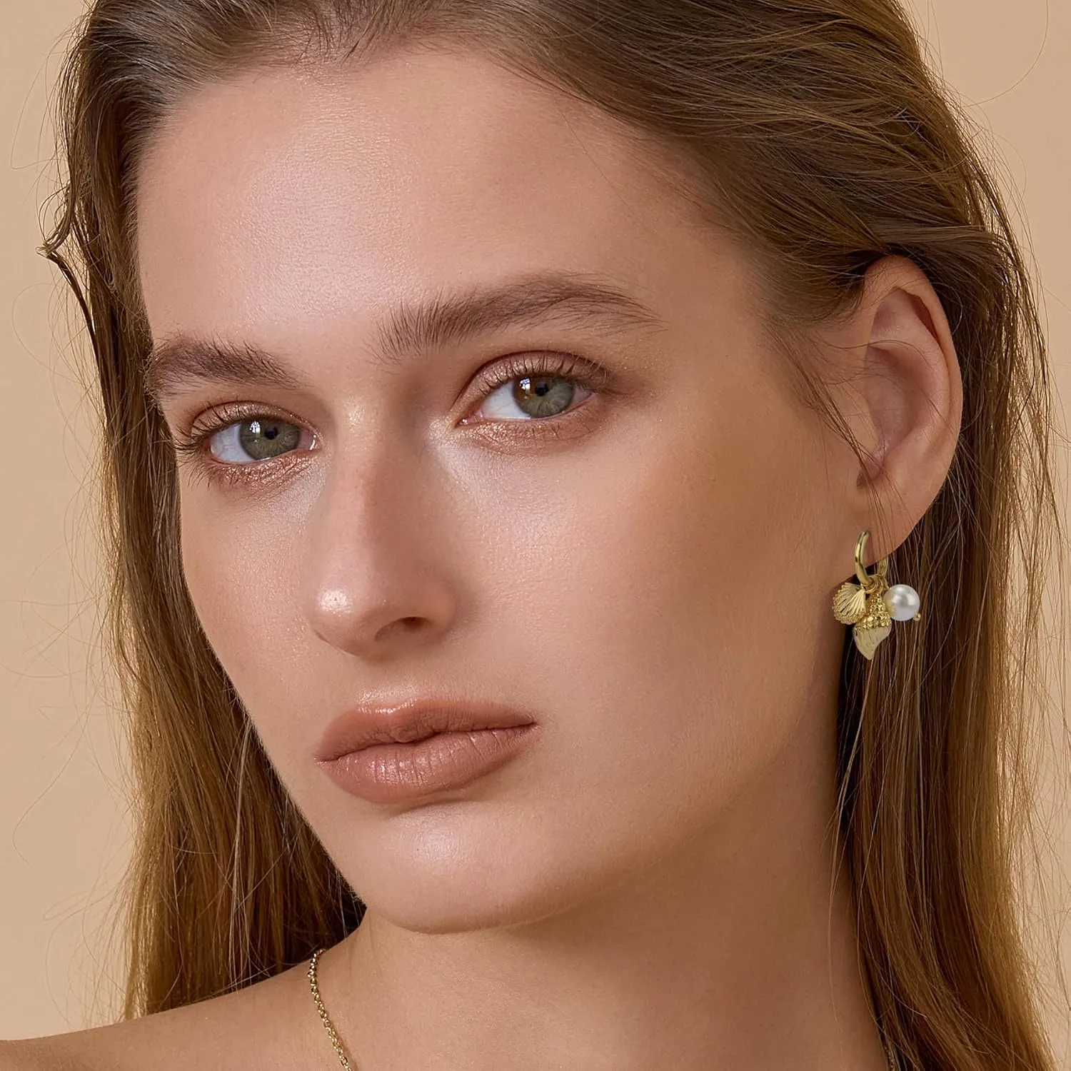 Dangle Gold Charm Earrings for Women 14K Gold Plated Bow Cherry Rose Cubic Zirconia Love Heart Wing Cross Pearl Seashell Huggie Hoop Earrings Drop Cross Earrings Trendy Party Jewelry Gifts for Women