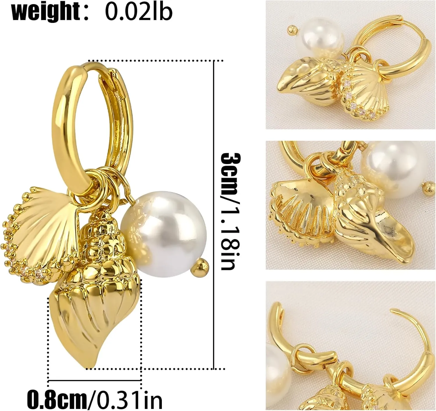 Dangle Gold Charm Earrings for Women 14K Gold Plated Bow Cherry Rose Cubic Zirconia Love Heart Wing Cross Pearl Seashell Huggie Hoop Earrings Drop Cross Earrings Trendy Party Jewelry Gifts for Women
