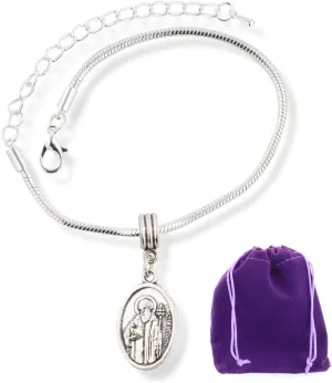 Dave The Bunny Catholic Gifts Saint St Benedict Medal San Benito Religious Jewelry Bracelet for Women Silver Plated Chain Charm Gifts Catholic Bracelet for Women Men and