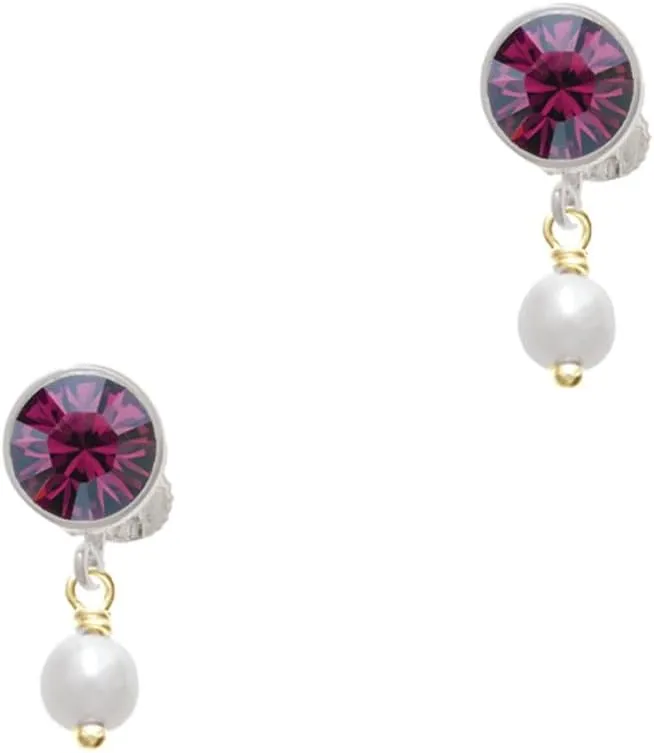 Delight Jewelry Goldtone 6mm Glass Imitation Pearl Bead Drop - Large Crystal Clip on Earrings