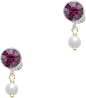 Delight Jewelry Goldtone 6mm Glass Imitation Pearl Bead Drop - Large Crystal Clip on Earrings
