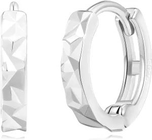 Diamond Cut Solid S925 Hoop Huggie Earrings;14K Gold Silver Huggie Style Earrings; Hypoallergenic Helix Cartilage|Multiple Holes Hoops;