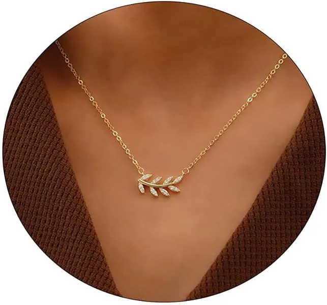 Diamond Necklaces for Women Dainty Leaf Necklace 14k Gold Plated Layered CZ Moon Necklace Simple Diamond Choker Necklaces for Women Trendy Jewelry Gifts